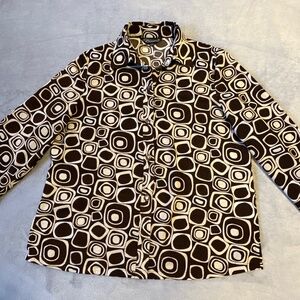 Vintage 90s Y2K Blouse Brown Geometric Print Temptation Women's XL Top Button Up
